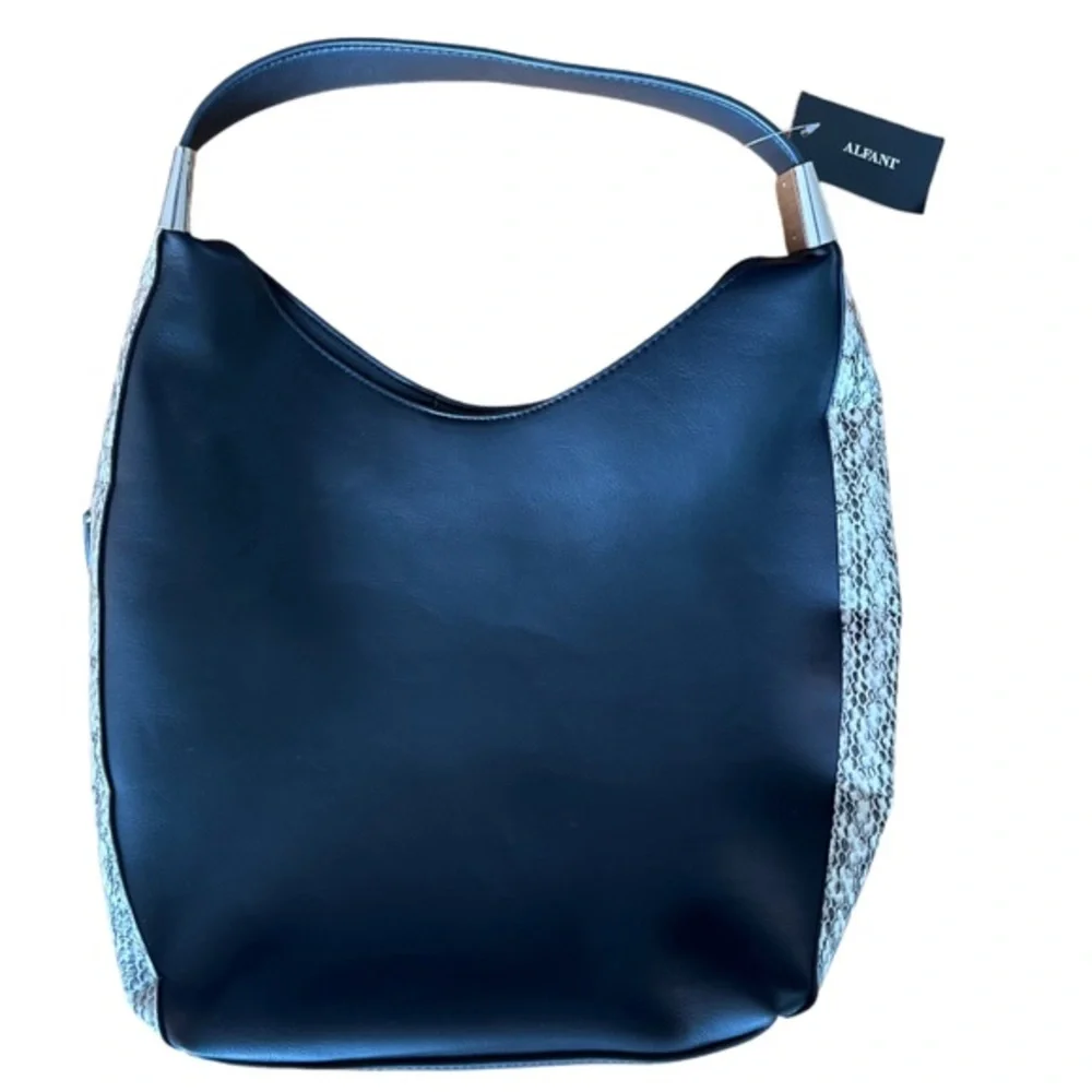 ALFANI Faux Leather Bangle‎ Hobo Shoulder Bag Black & Snake Print NWT